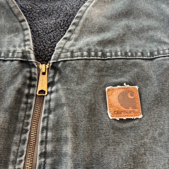Vintage Carhartt Sherpa-Lined Vest Green Grey Fleece Work Streetwear VTG - Picture 5 of 6